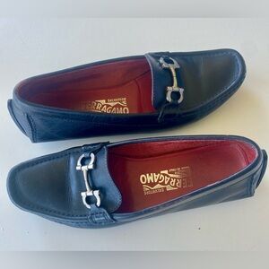Salvatore Ferragamo Gancini Black Loafer Driving Shoes Sz 7.5-8